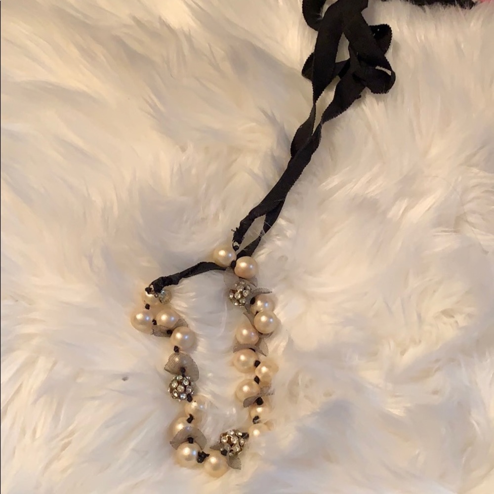 J. Crew pearl necklace with rhinestones and bow